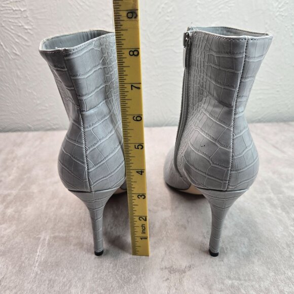 Formal Ankle Boots 9 Gray Croc Embossed Stiletto Heel Pointed Toe Glam Booties - Picture 4 of 11